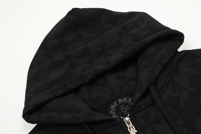 Ch*0me He**ts horseshoe floral zip up hoodie ke818